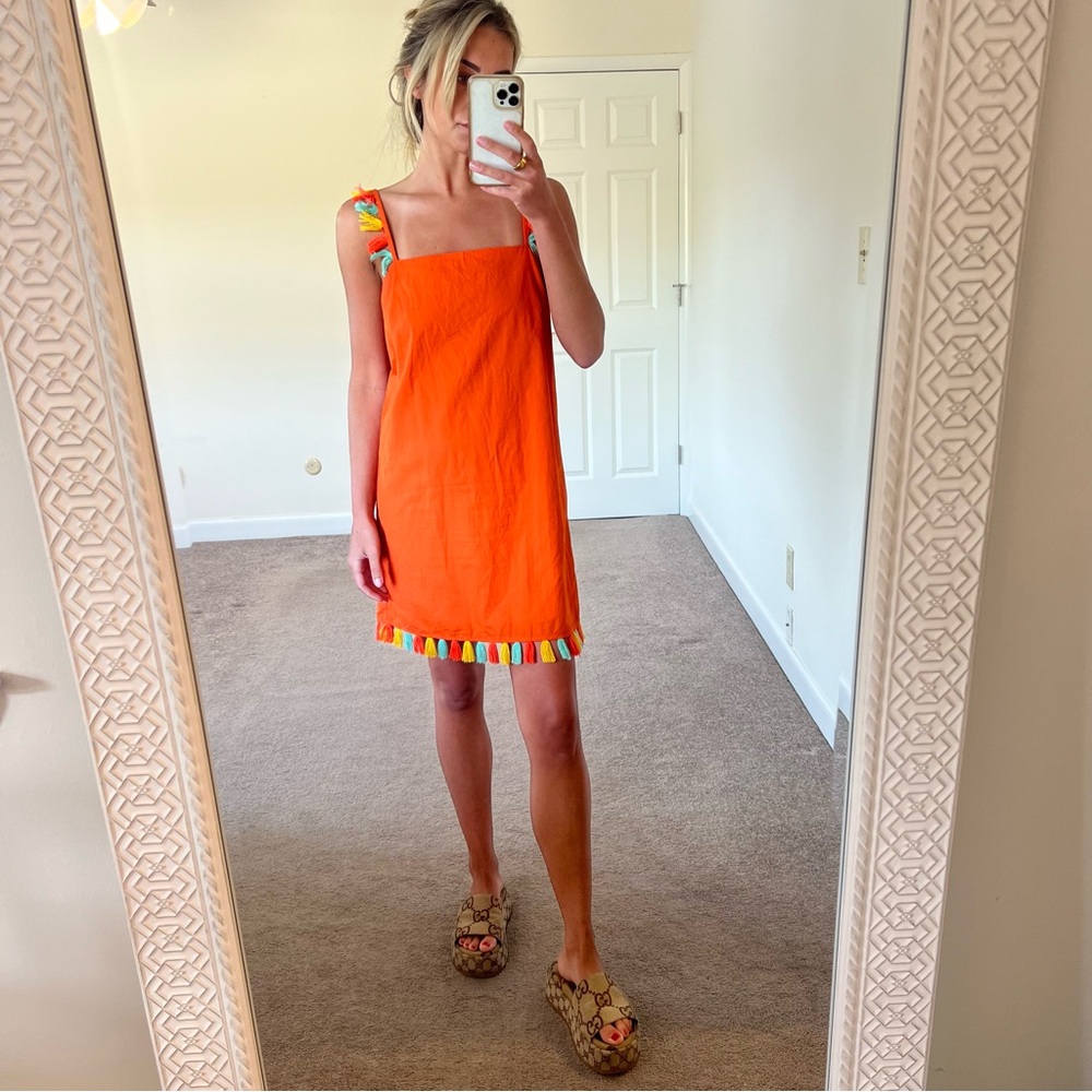 Anthropologie Orange Mini Dress with Multicolor Accents